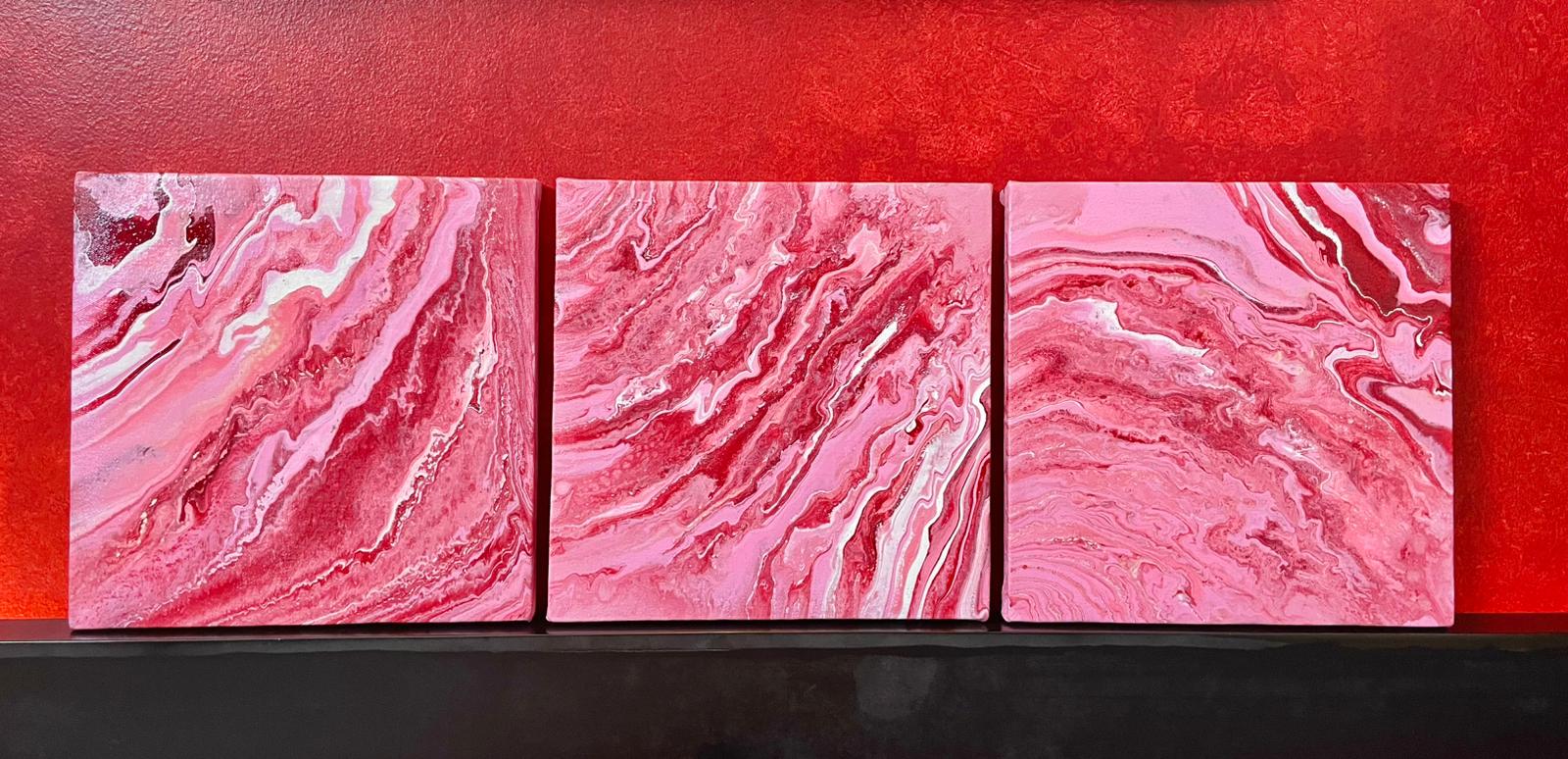 Scarlet Flux Triptych — Acrylic Triptych